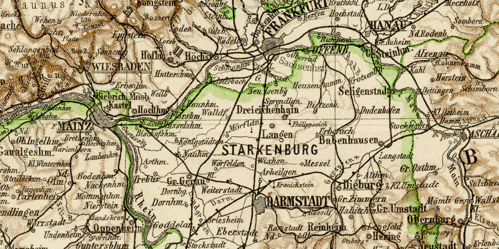 Hessen ca 1899 historische Karte Lithographie