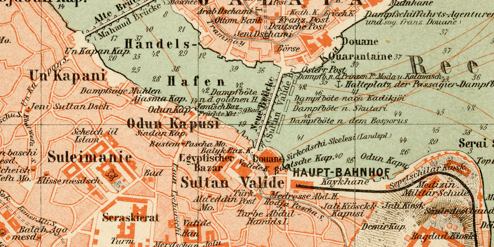 Konstantinopel ca 1897 historischer Stadtplan Lithographie