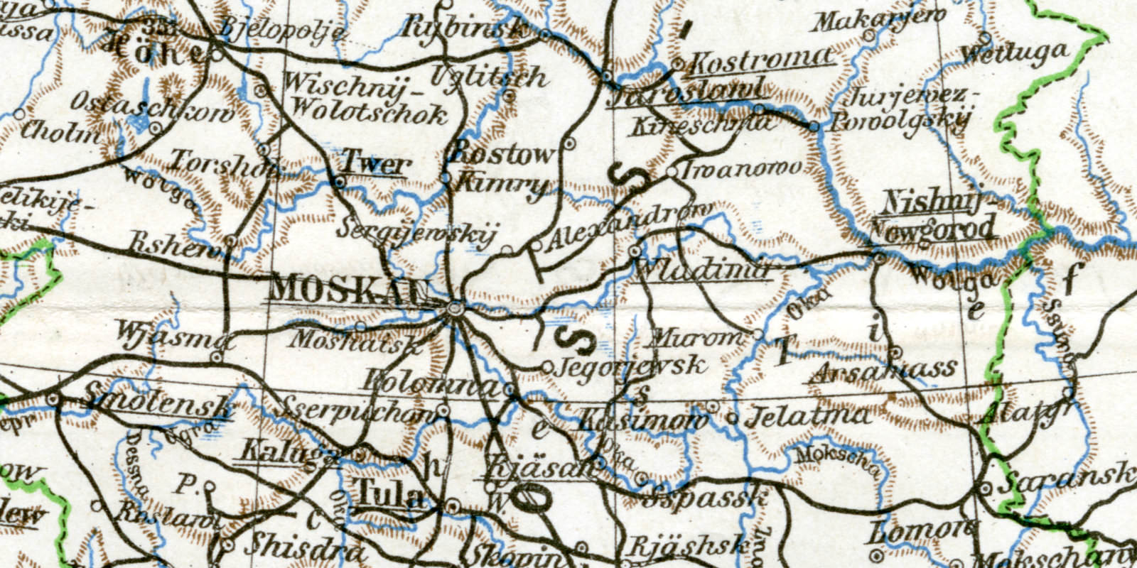Europäisches Russland historische Landkarte Lithographie ca 1910
