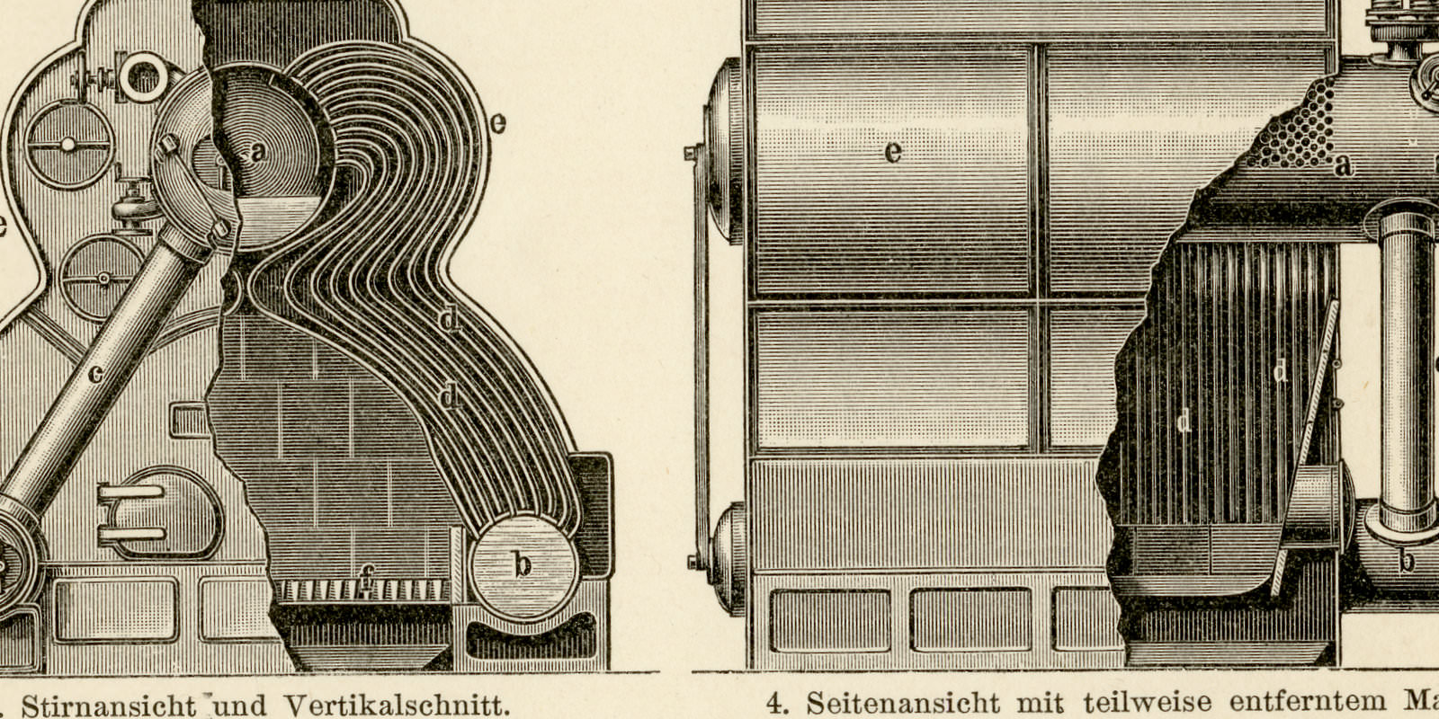 Dampfkessel III ca 1898 historische Bildtafel Holzstich