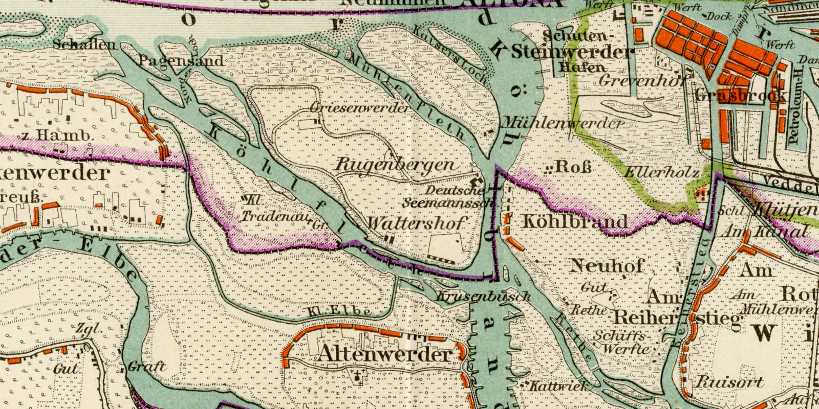 Hamburg Umgebung ca 1895 historische Karte Lithographie