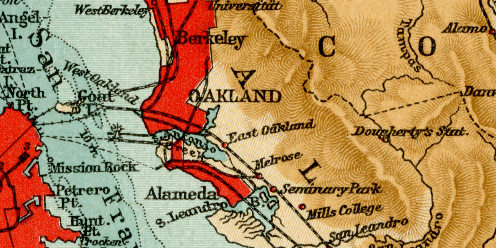San Francisco und Umgebung historischer Stadtplan Karte Lithographie ca 1911
