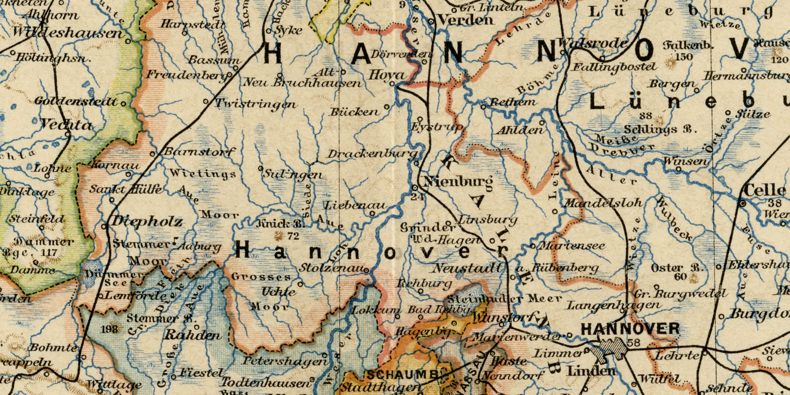 Hannover historische Karte ca 1892 Lithographie