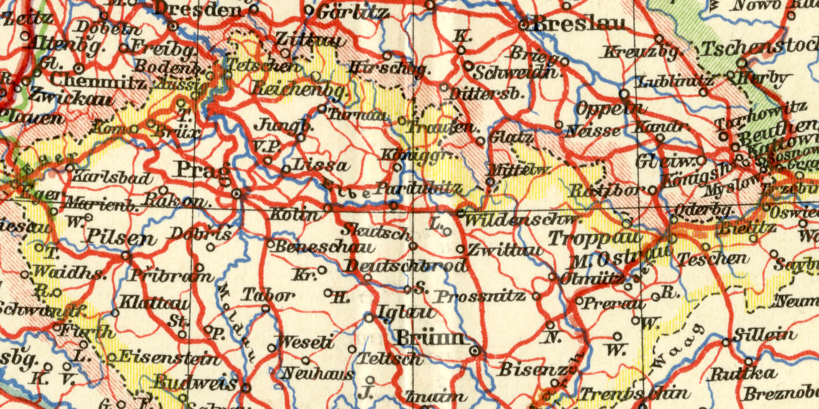 Verkehrskarte von Mitteleuropa historische Landkarte Lithographie ca 1909
