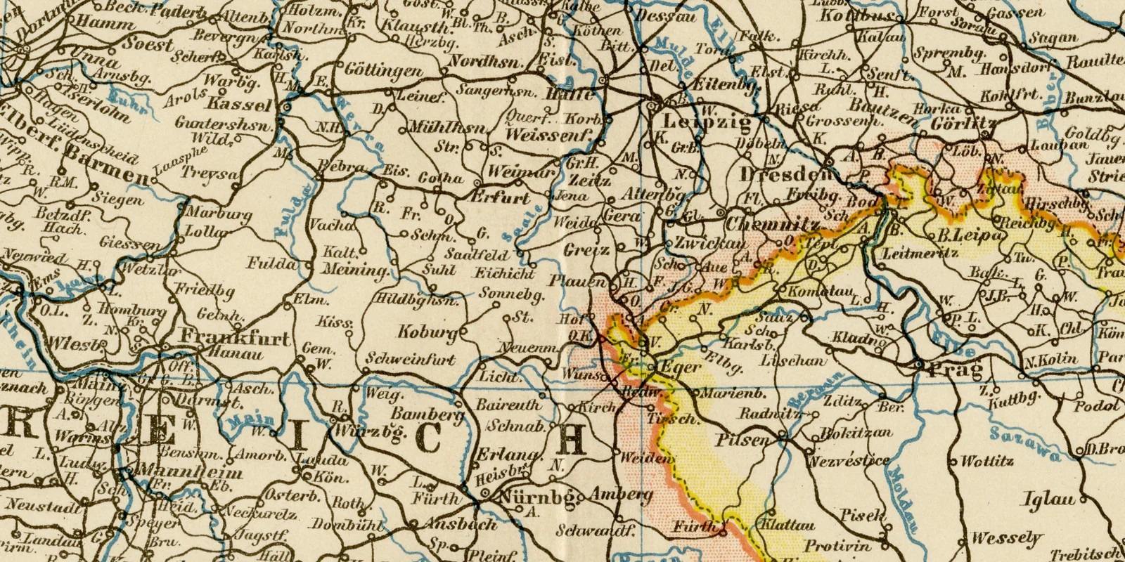 Deutsches Reich Verkehr ca 1883 historische Karte Lithographie