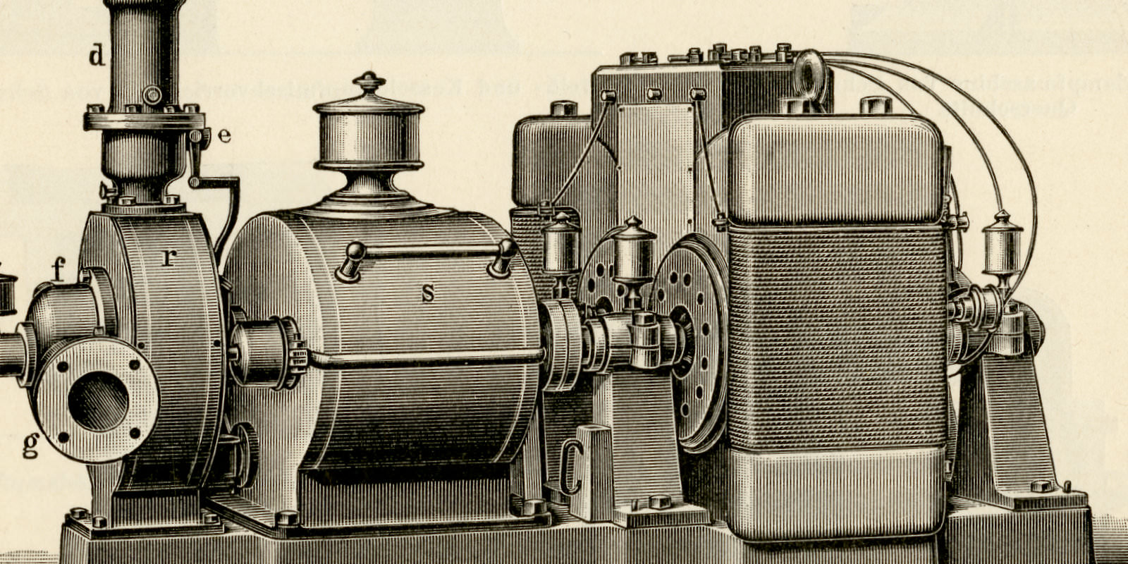 Dampfmaschinen IV - V ca 1898 historische Bildtafel Holzstich