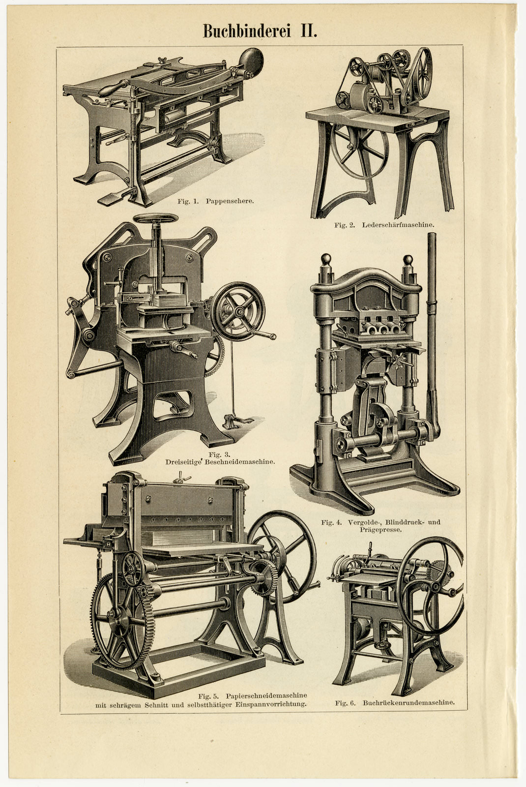 Buchbinderei I - II ca 1893 historische Bildtafel Holzstich