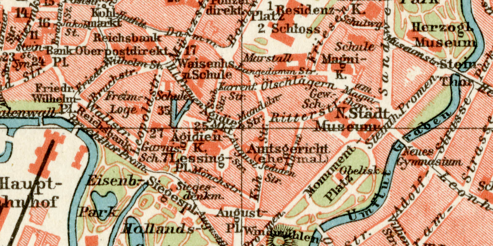 Braunschweig historischer Stadtplan Karte Lithographie ca 1904