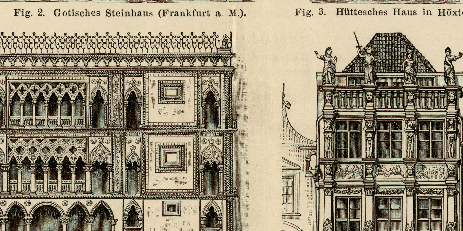 Wohnhaus I Gotik und Renaissance antiker Druck ca 1890 Holzstich