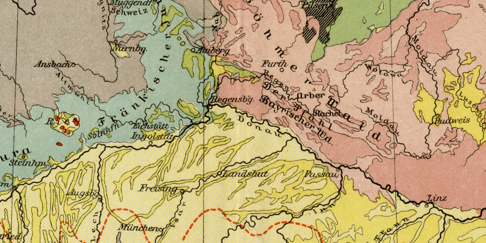 Geologische Karte von Deutschland ca 1925 historische Karte Lithographie