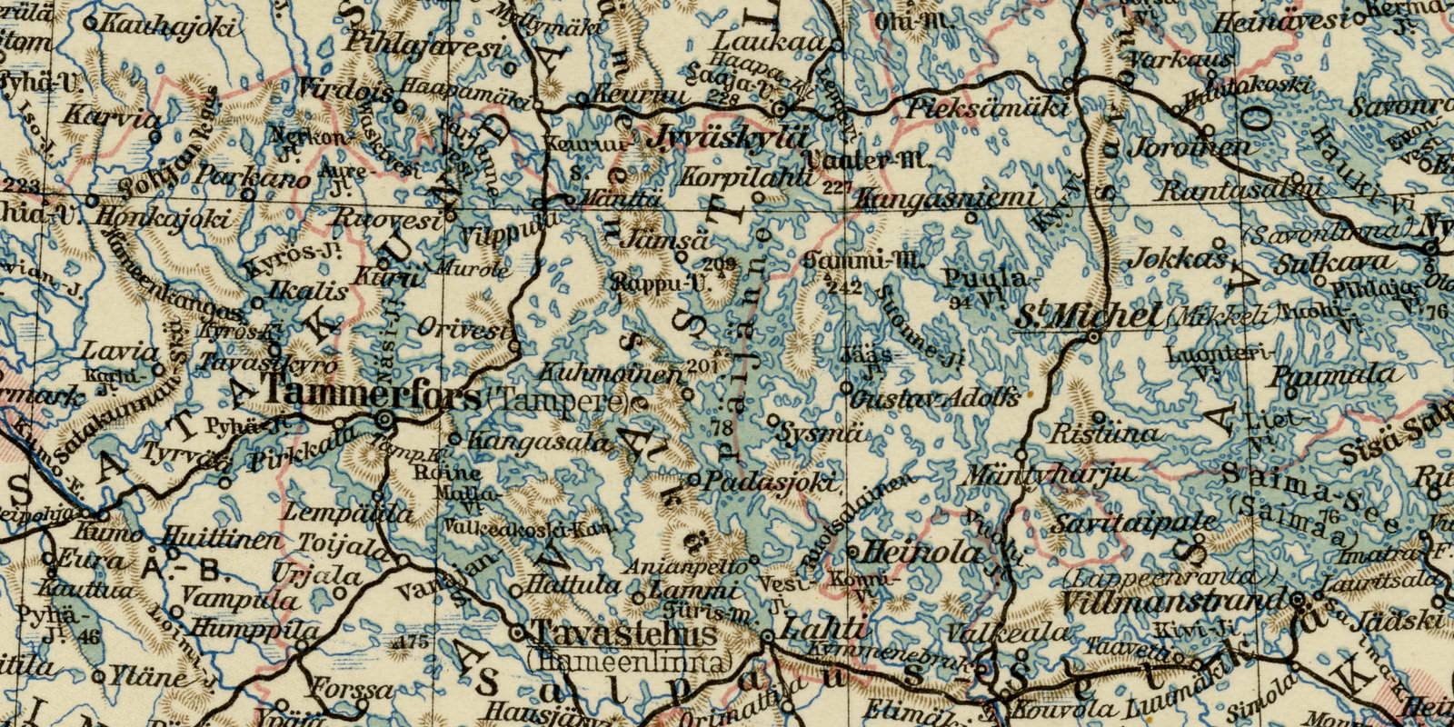 Süd-Finnland ca 1926 historische Karte Lithographie