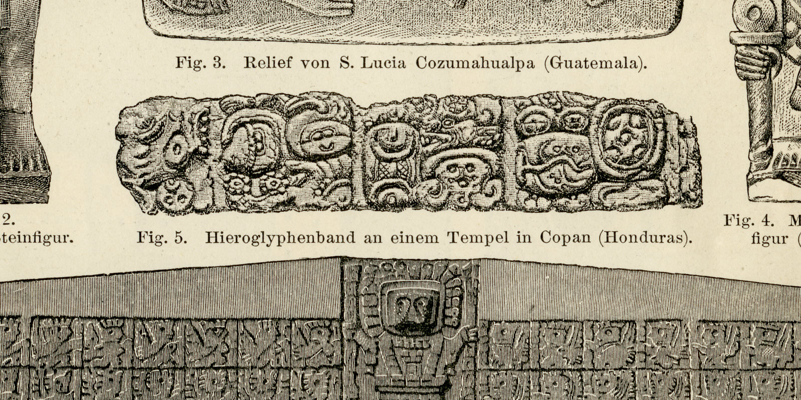 Amerikanische Altertümer II - III ca 1893 historische Bildtafel Holzstich