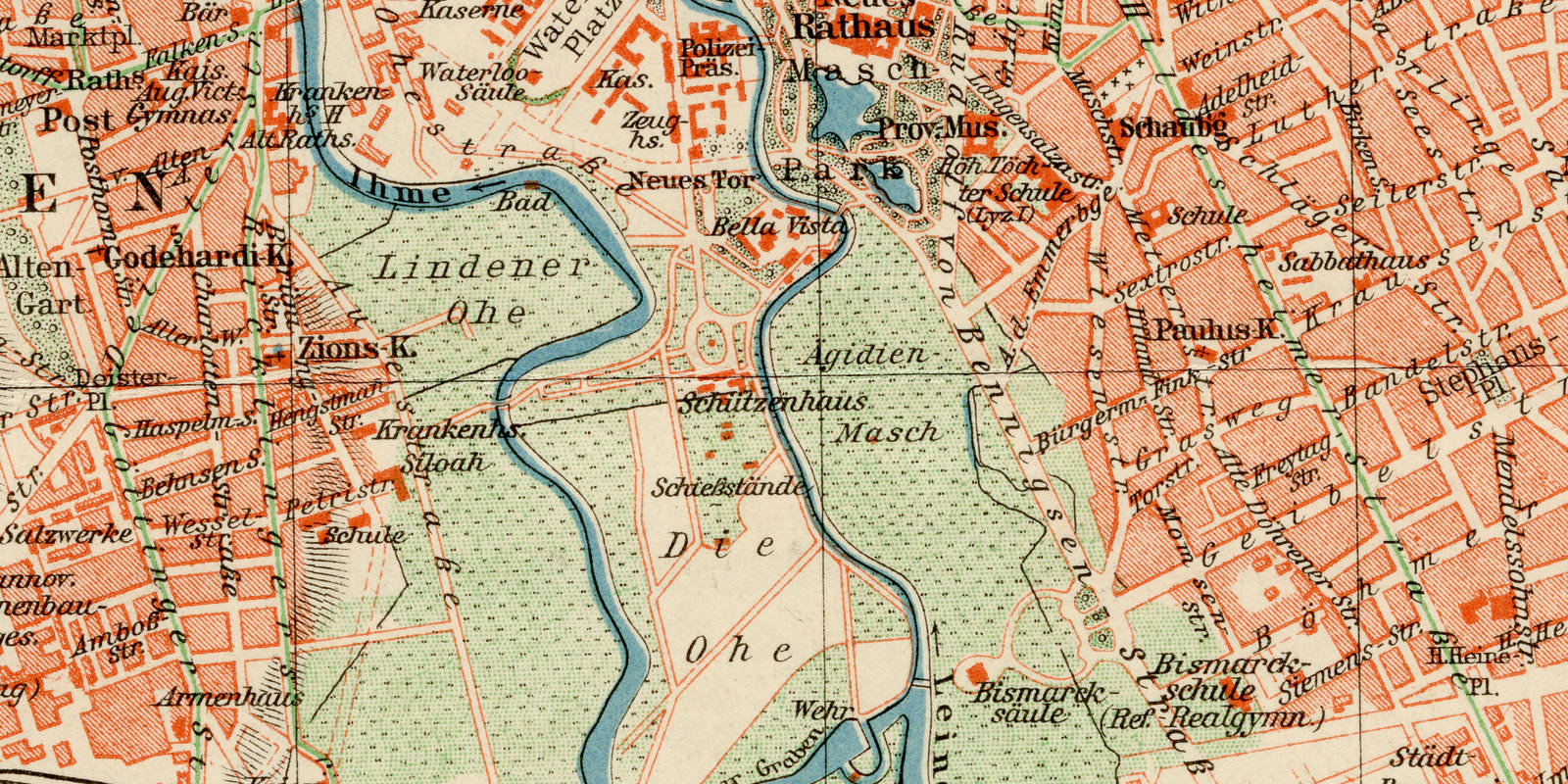 Hannover ca 1926 historische Karte Lithographie