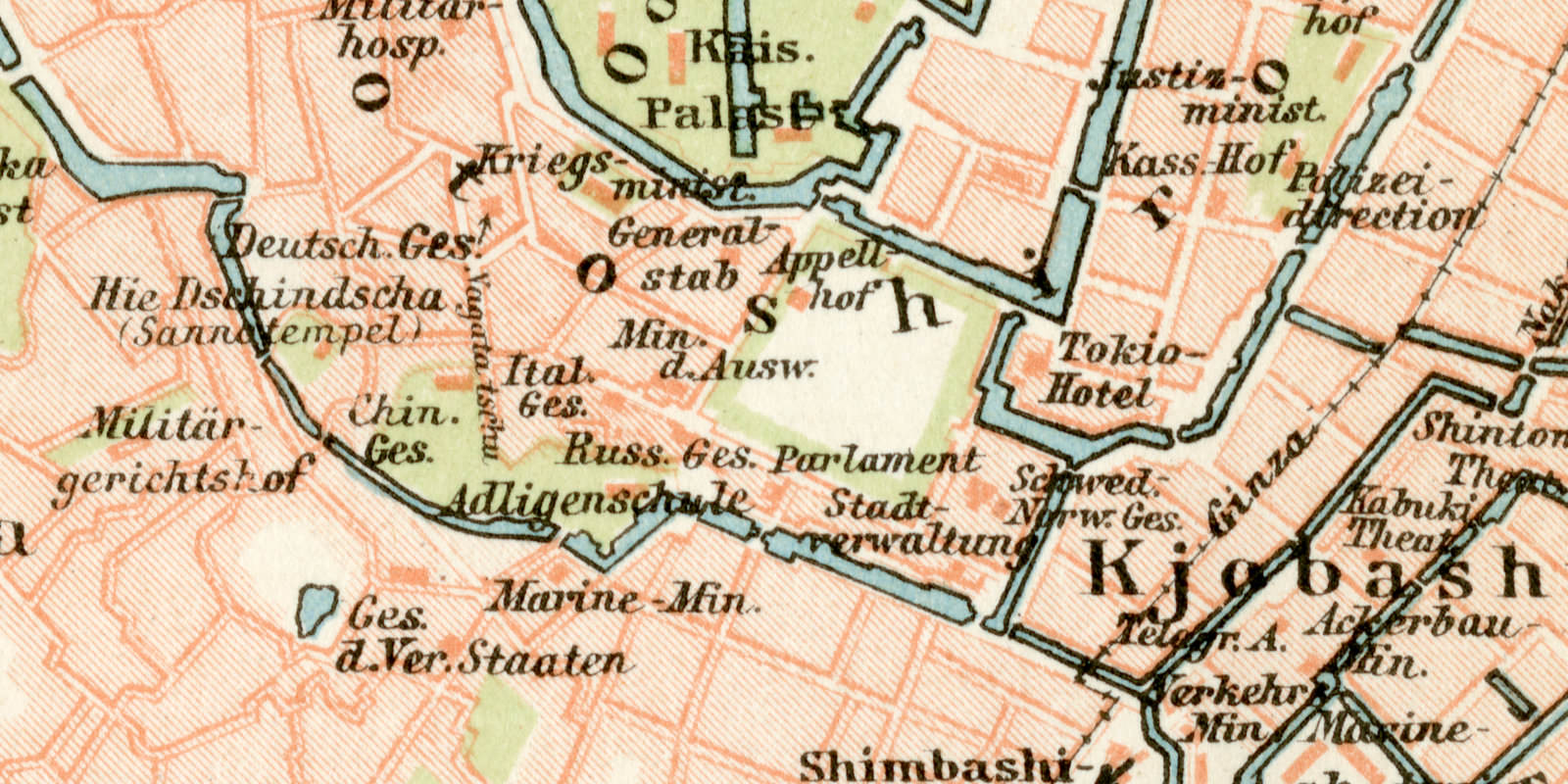 Tokio historischer Stadtplan Karte Lithographie ca 1900