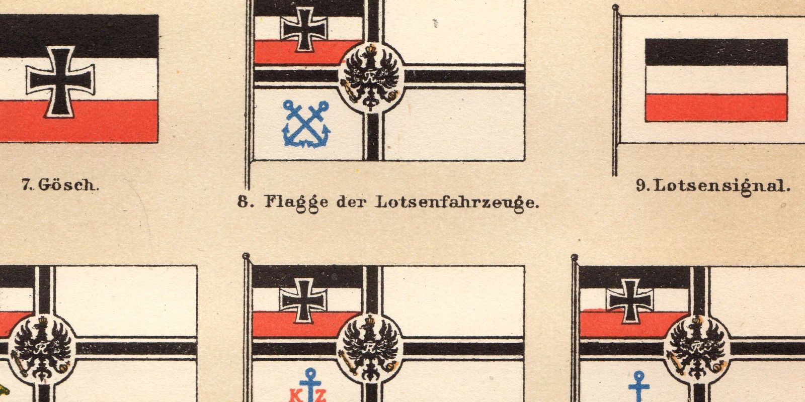 Flaggen des Deutschen Reichs ca 1887 historische Grafik Chromolithographie