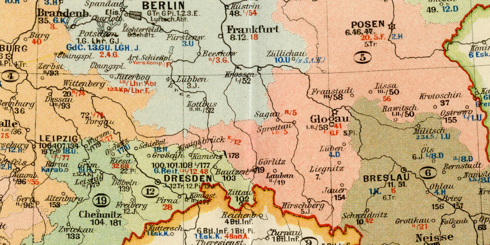 Garnisonskarte von Mitteleuropa ca 1900 historische Karte Lithographie