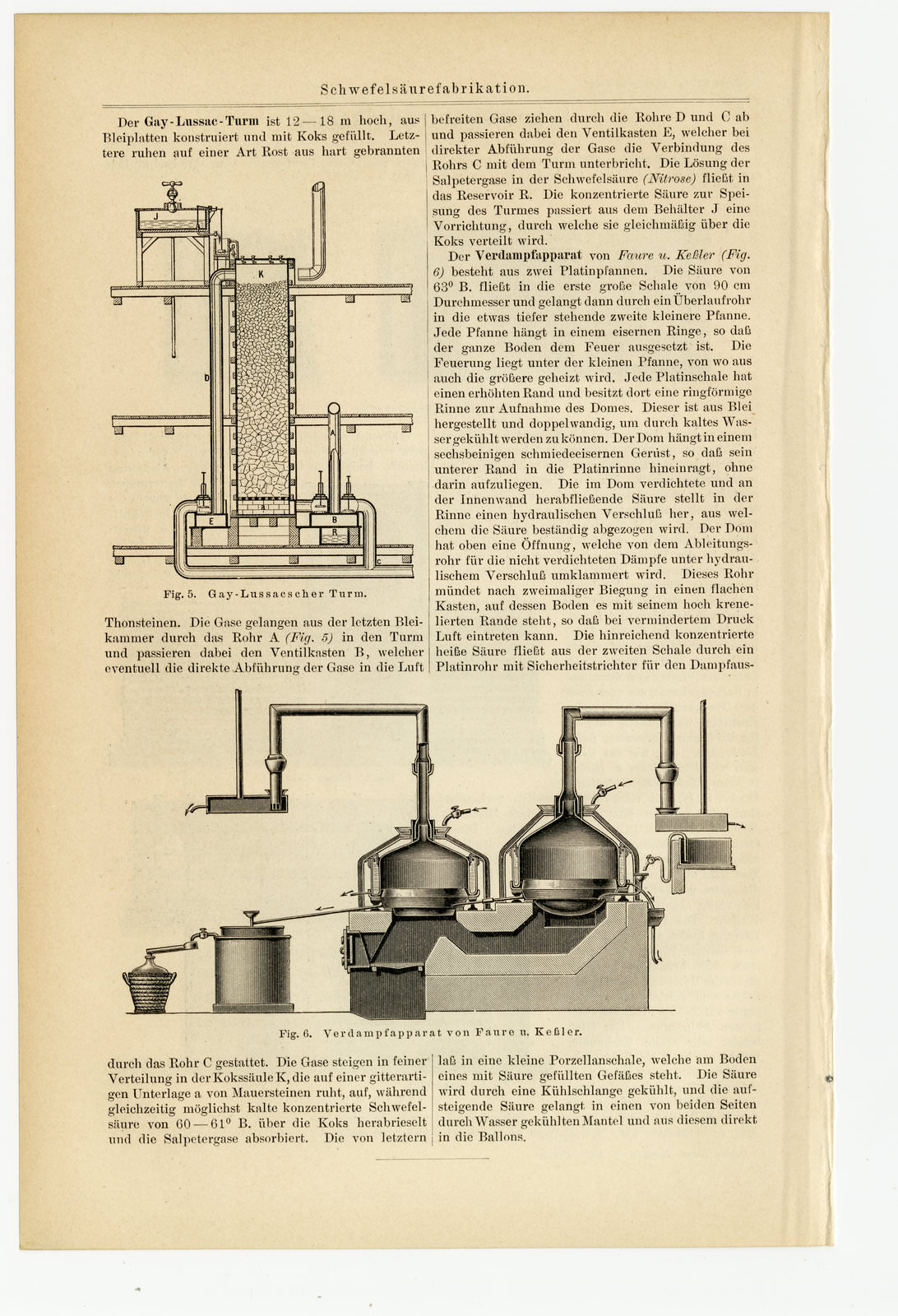 Schwefelsäurefabrikation ca 1897 historische Bildtafel Holzstich
