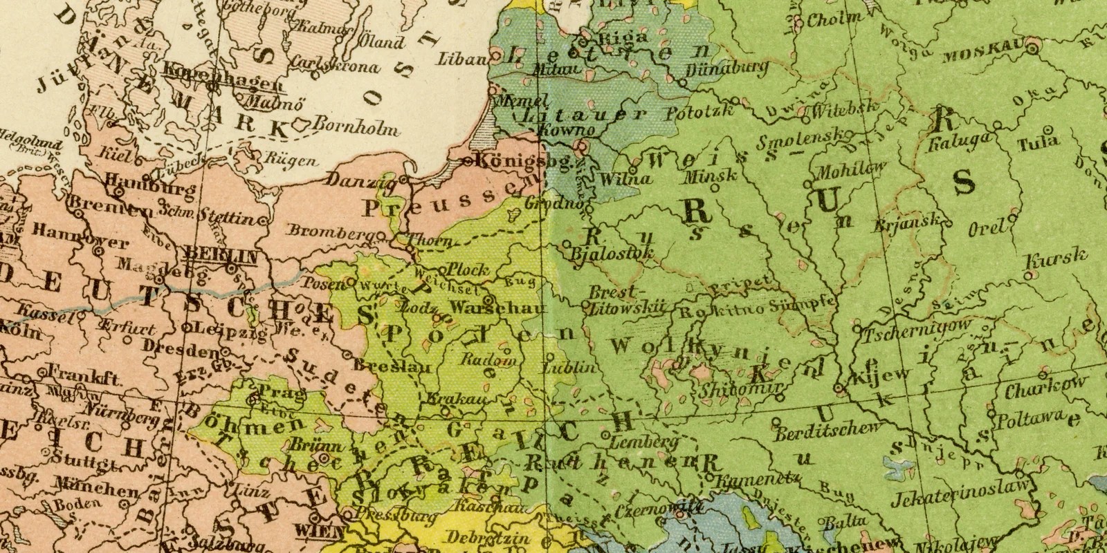Europa Ethnographisch ca 1883 historische Karte Lithographie