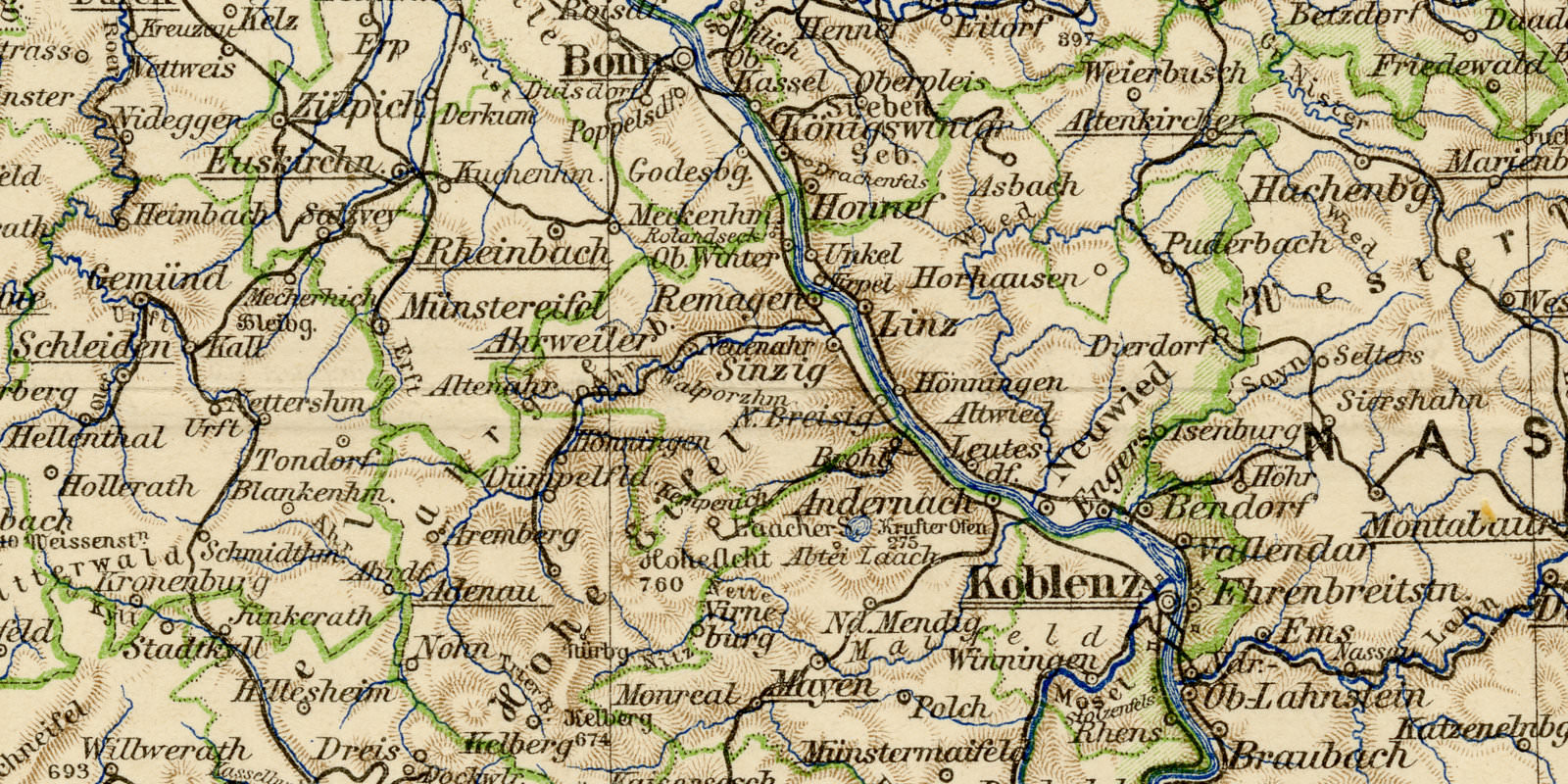 Rheinprovinz ca 1899 historische Karte Lithographie