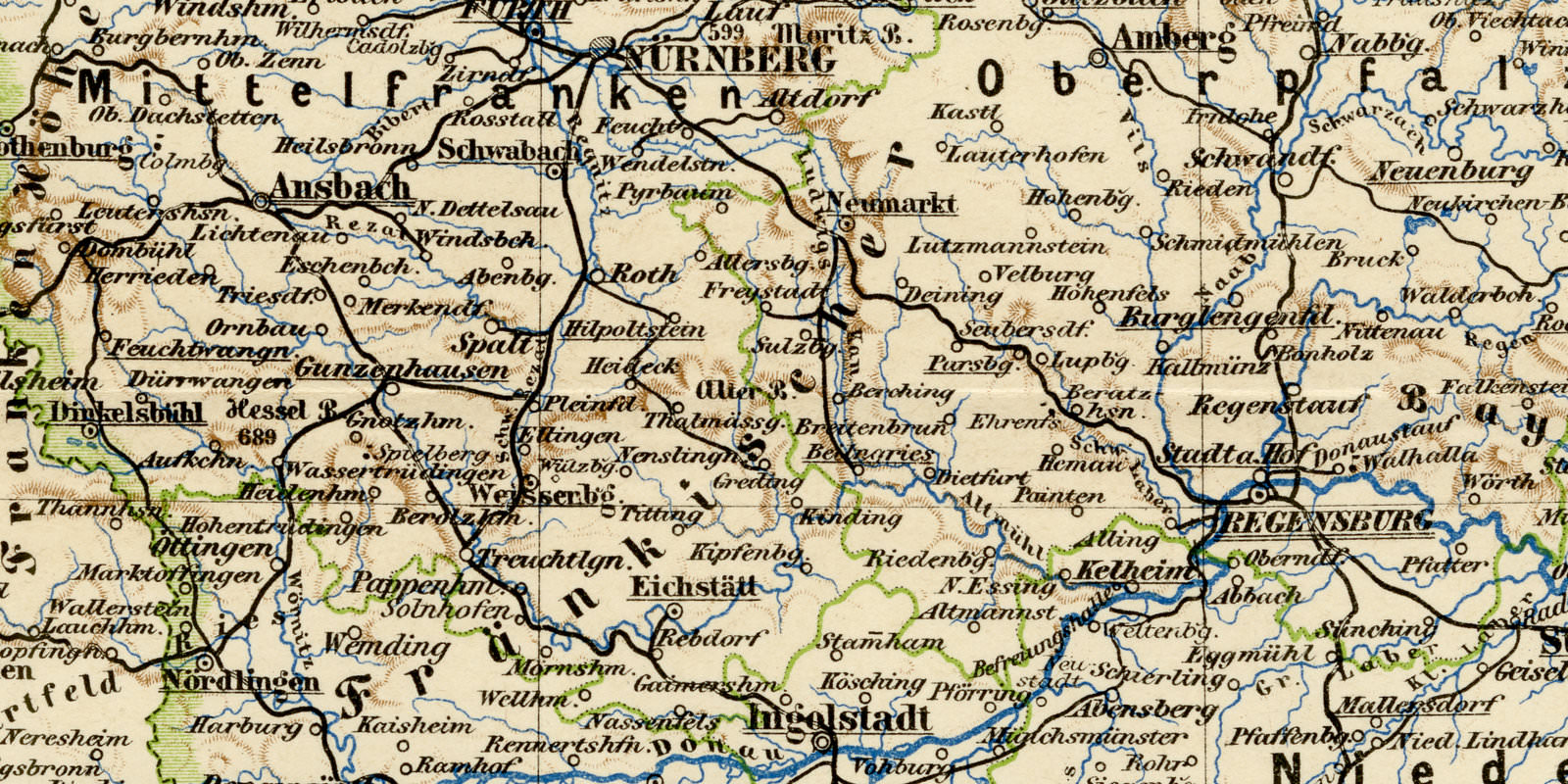 Bayern ca 1897 historische Karte Lithographie