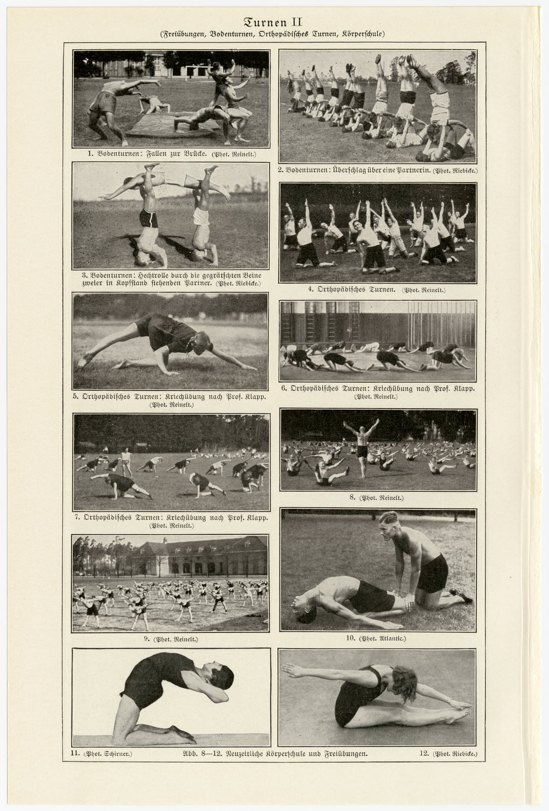 Turnen I - II ca 1930 historische Bildtafel Autotypie