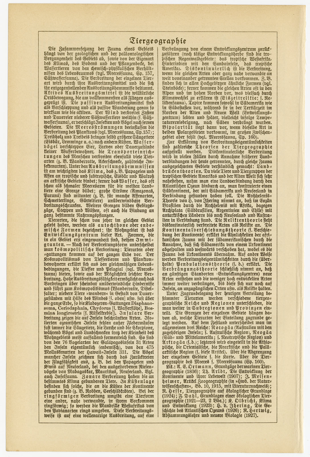 Tiergeographische Regionen ca 1929 historische Karte Lithographie