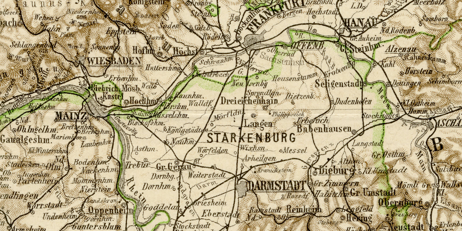 Hessen ca 1897 historische Karte Lithographie