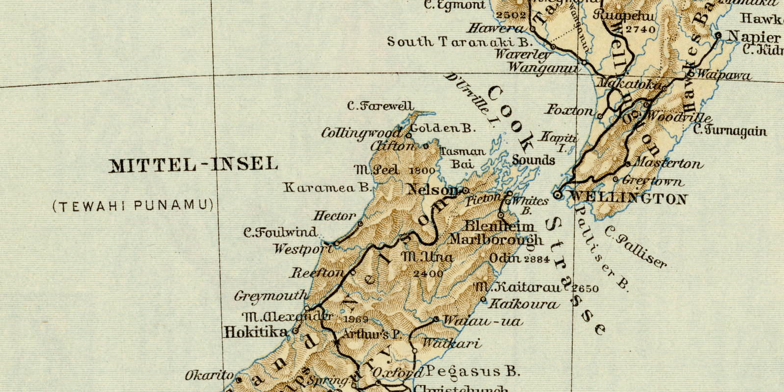 Deutsche Schutzgebiete in der Südsee - Neuseeland ca 1896 historische Karte Lithographie