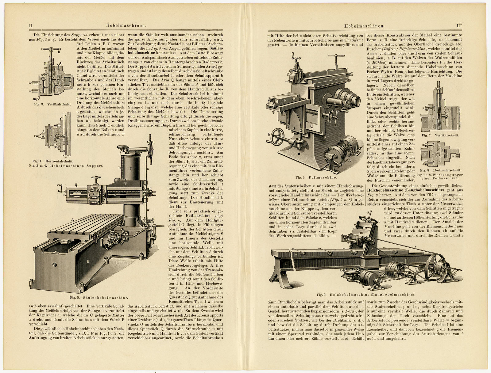 Hobelmaschinen ca 1895 historische Bildtafel Holzstich