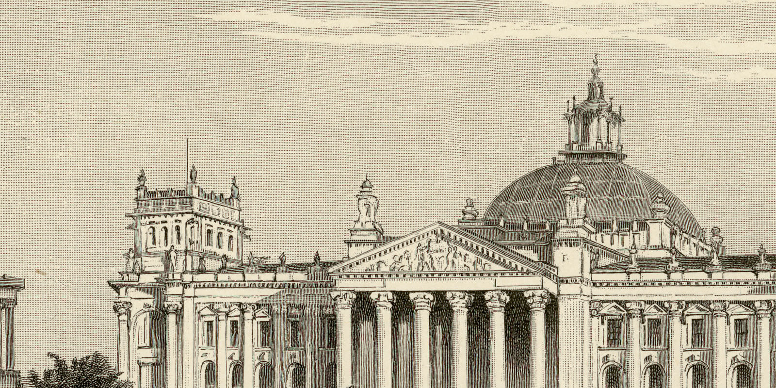 Das Reichstagsgebäude in Berlin ca 1904 historische Bildtafel Holzstich