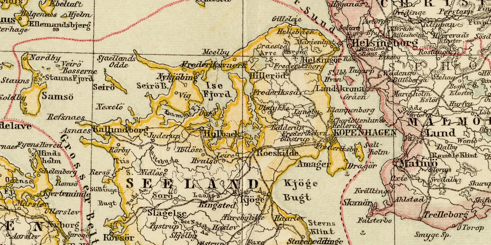 Dänemark und Südschweden ca 1883 historische Karte Lithographie