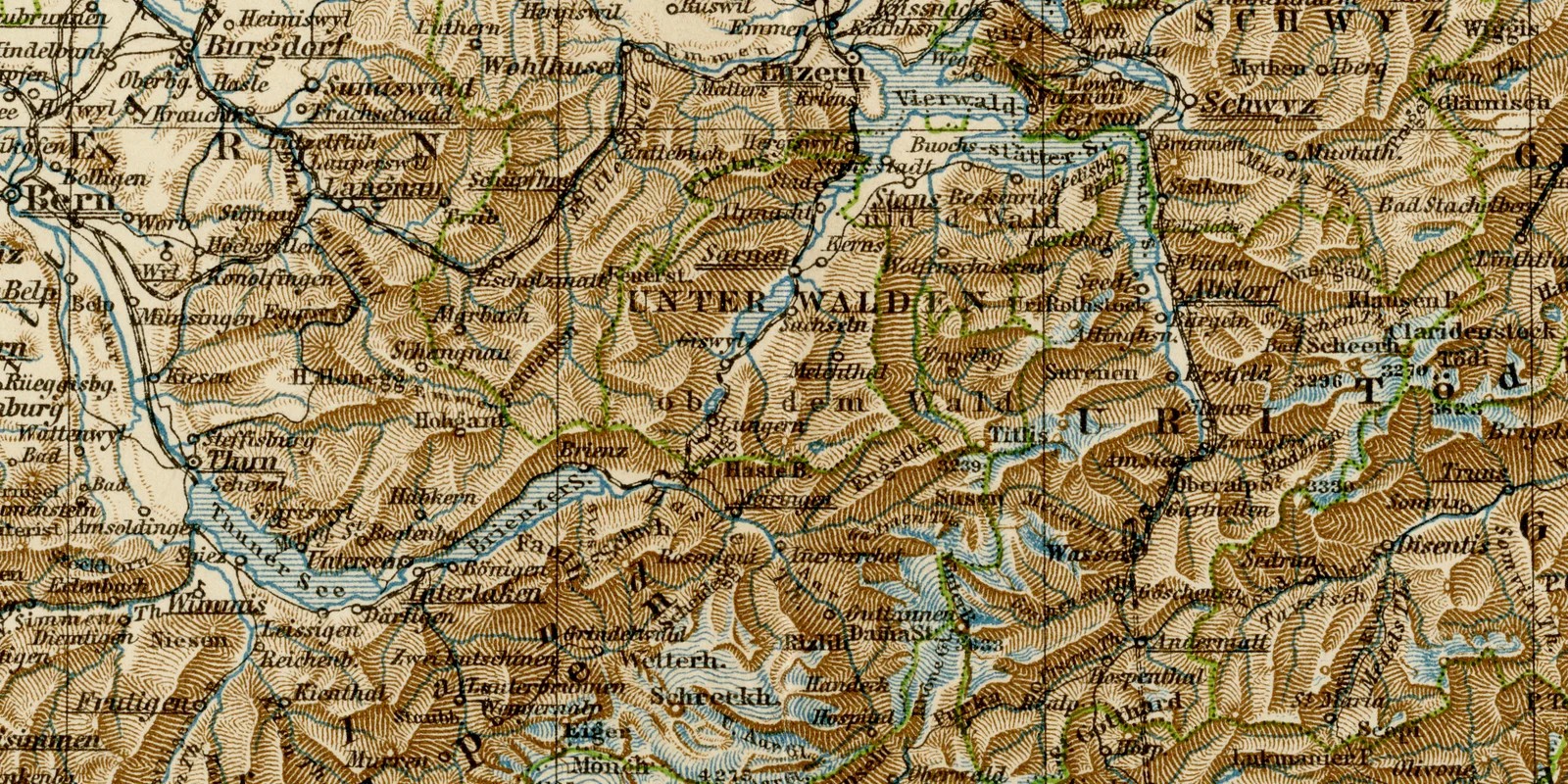 Schweiz ca 1886 historische Karte Lithographie