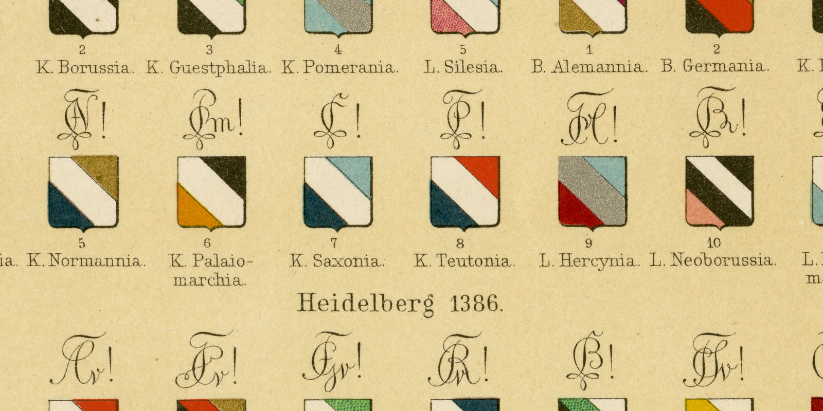 Studentenverbindungen II ca 1897 historische Bildtafel Chromolithographie