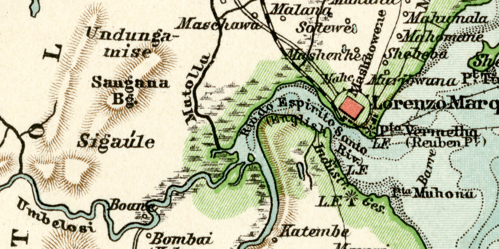Delagoabai und Umgebung historische Landkarte Lithographie ca 1907