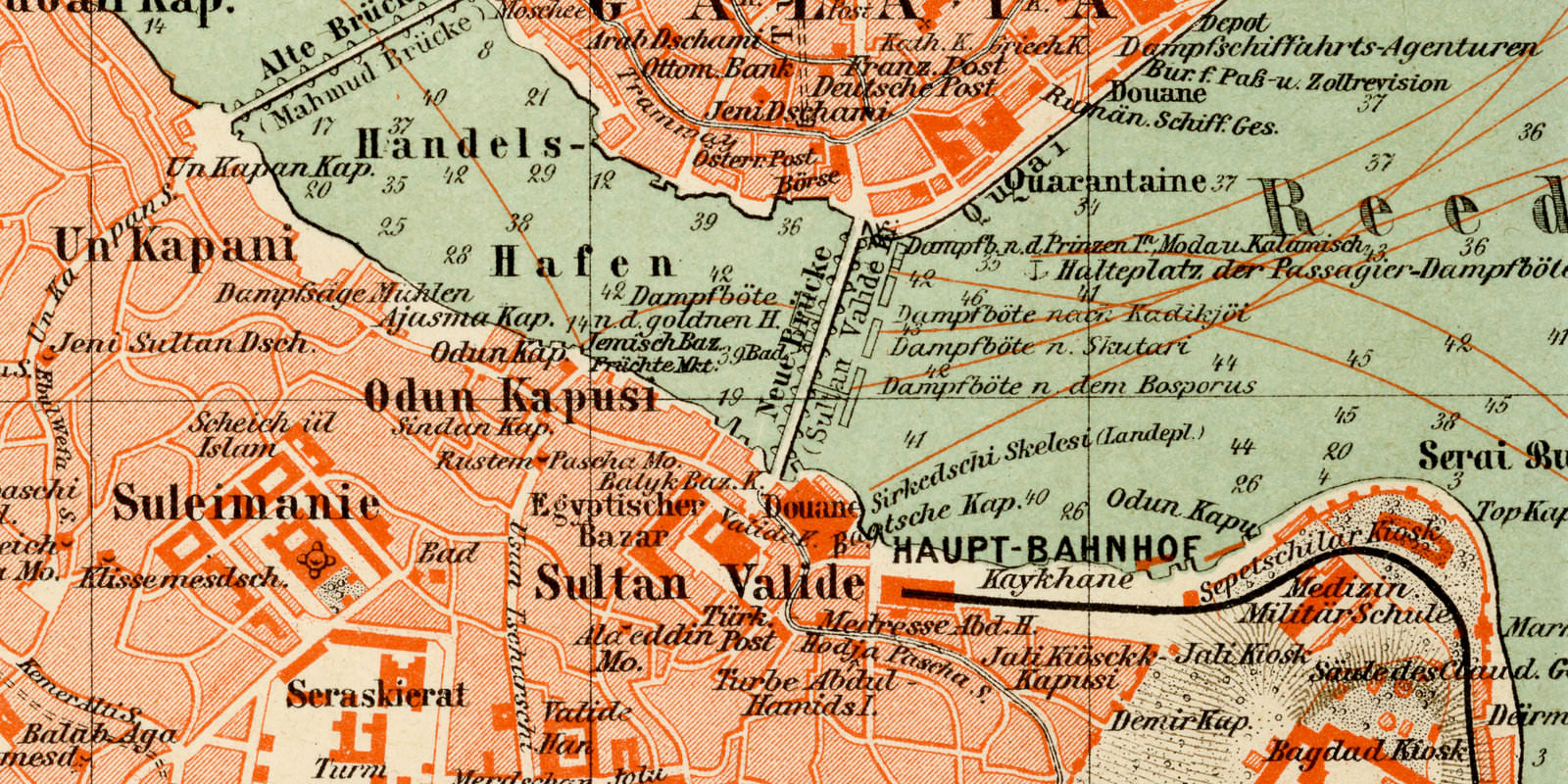 Konstantinopel ca 1899 historischer Stadtplan Lithographie