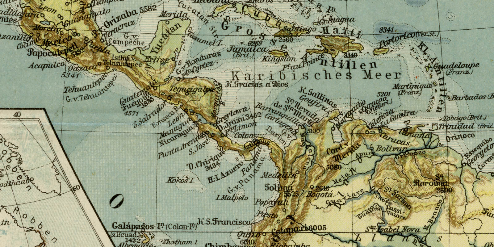 Amerika Landkarte physische Übersicht - Geschichtskarten ca 1924 historische Karte Lithographie