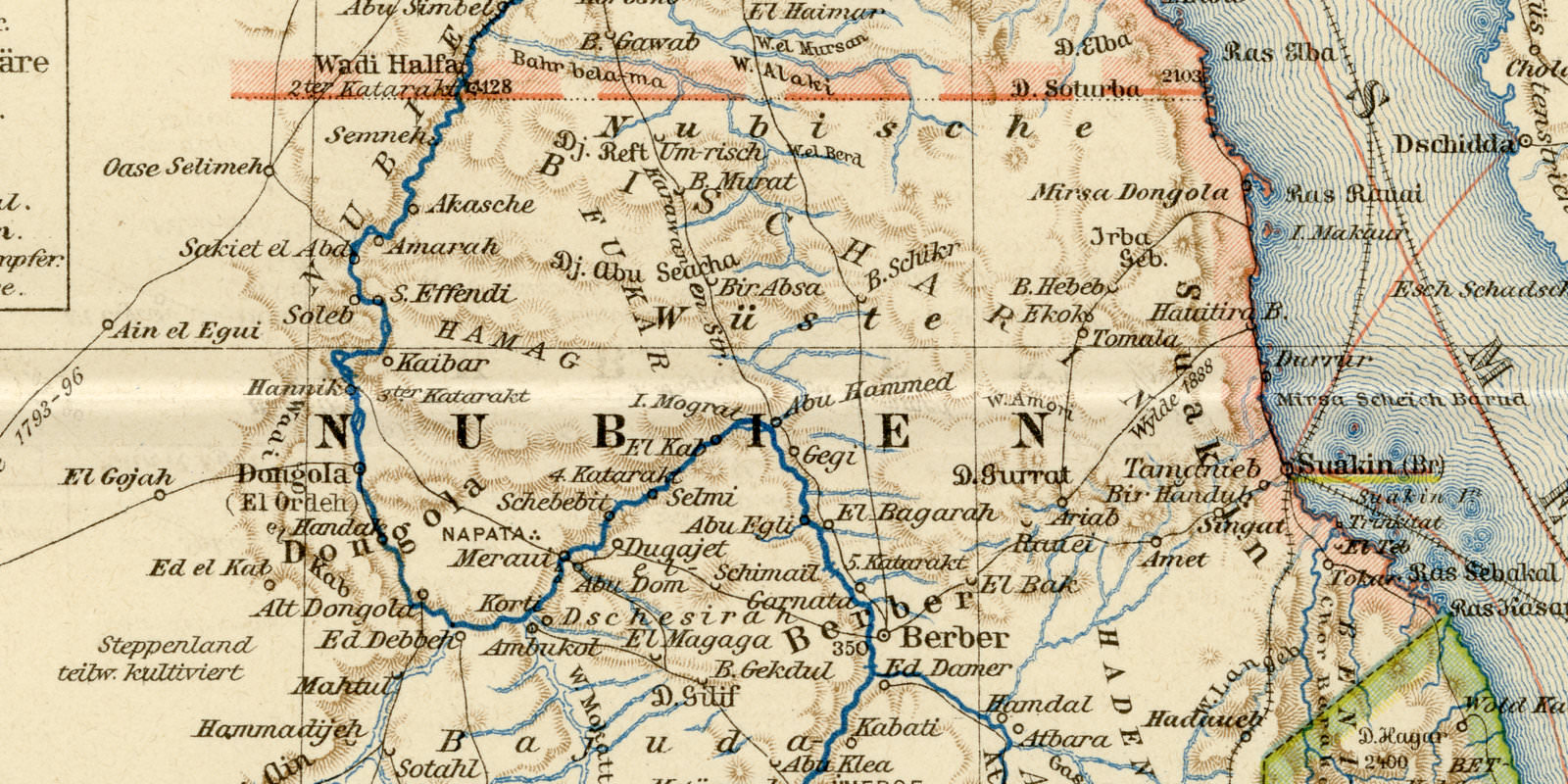 Ägypten Darfur Abessinien ca 1895 historische Karte Lithographie