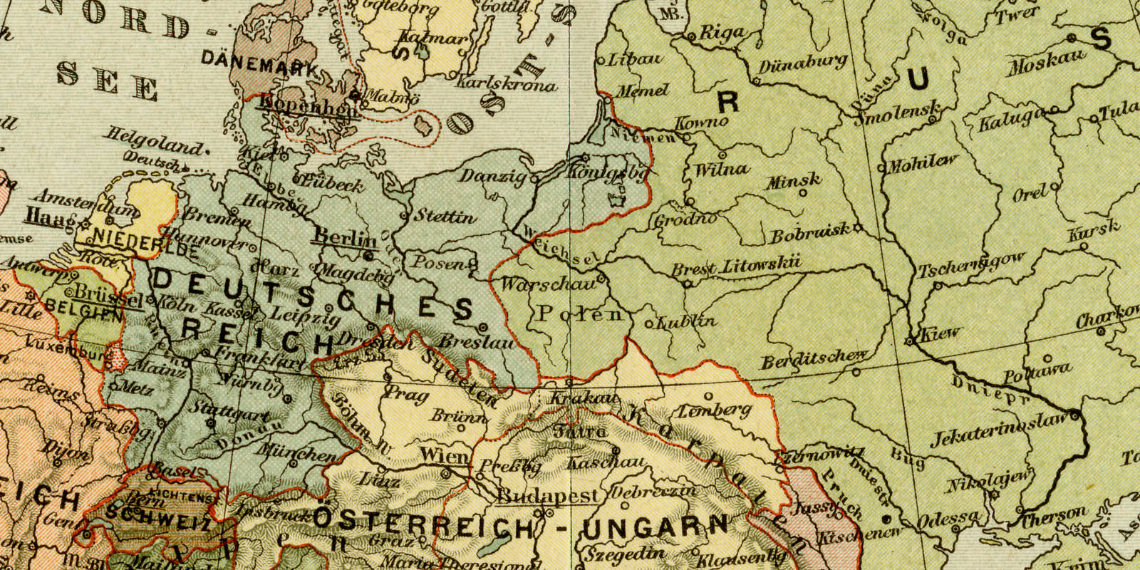 Europa Politische Übersicht ca 1894 historische Karte Lithographie