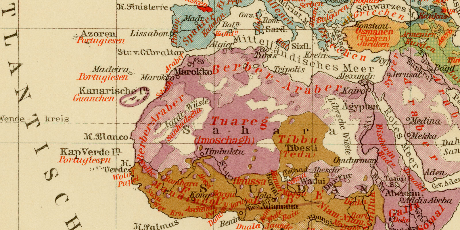 Verbreitung der Menschenrassen ca 1928 historische Karte Lithographie
