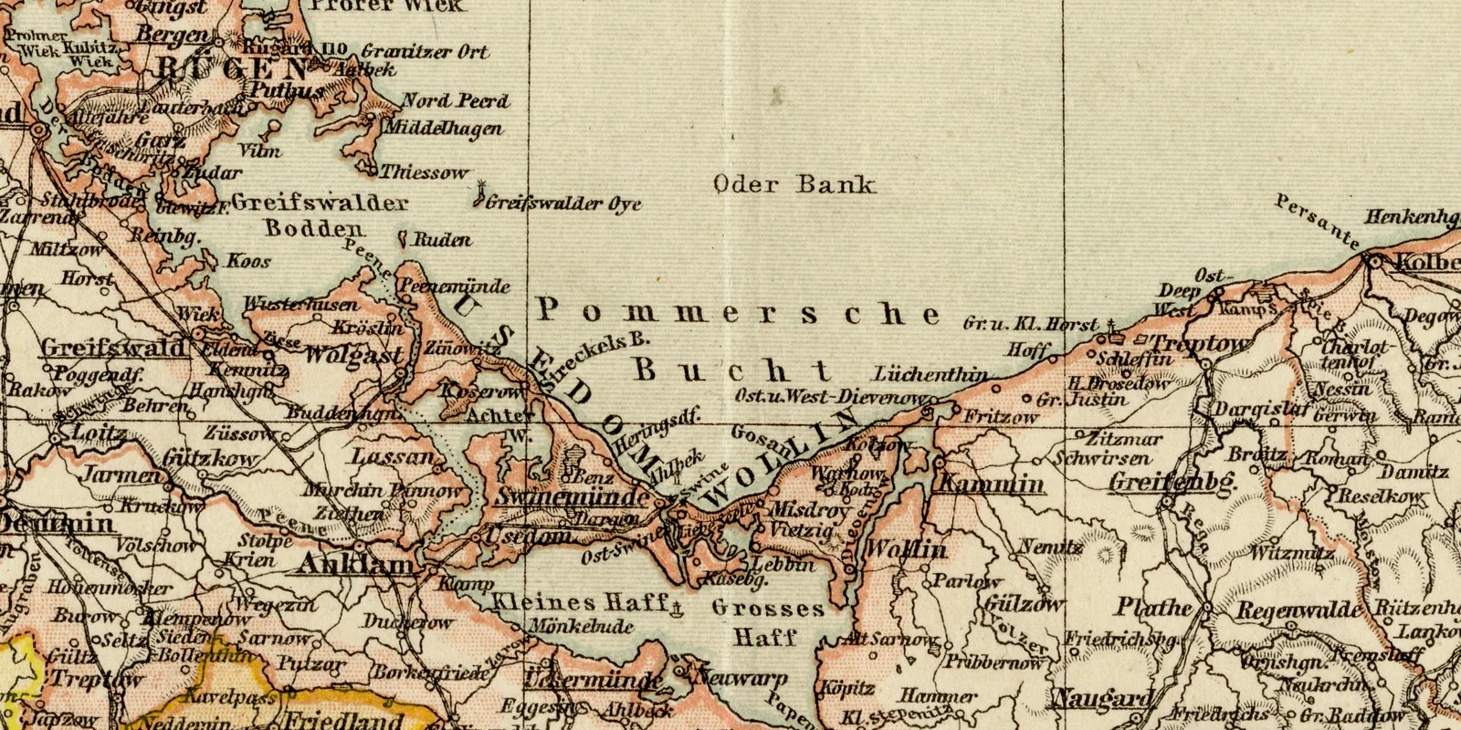 Mecklenburg und Pommern ca 1885 historische Karte Lithographie