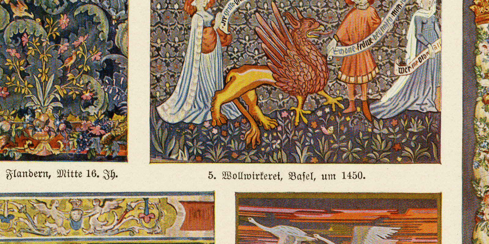 Wandteppiche ca 1930 historische Bildtafel Chromotypie
