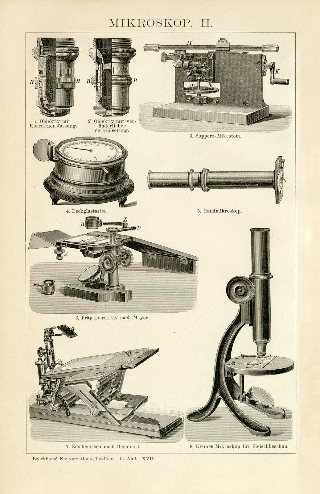 Mikroskop I-II historische Bildtafel Holzstich ca 1892