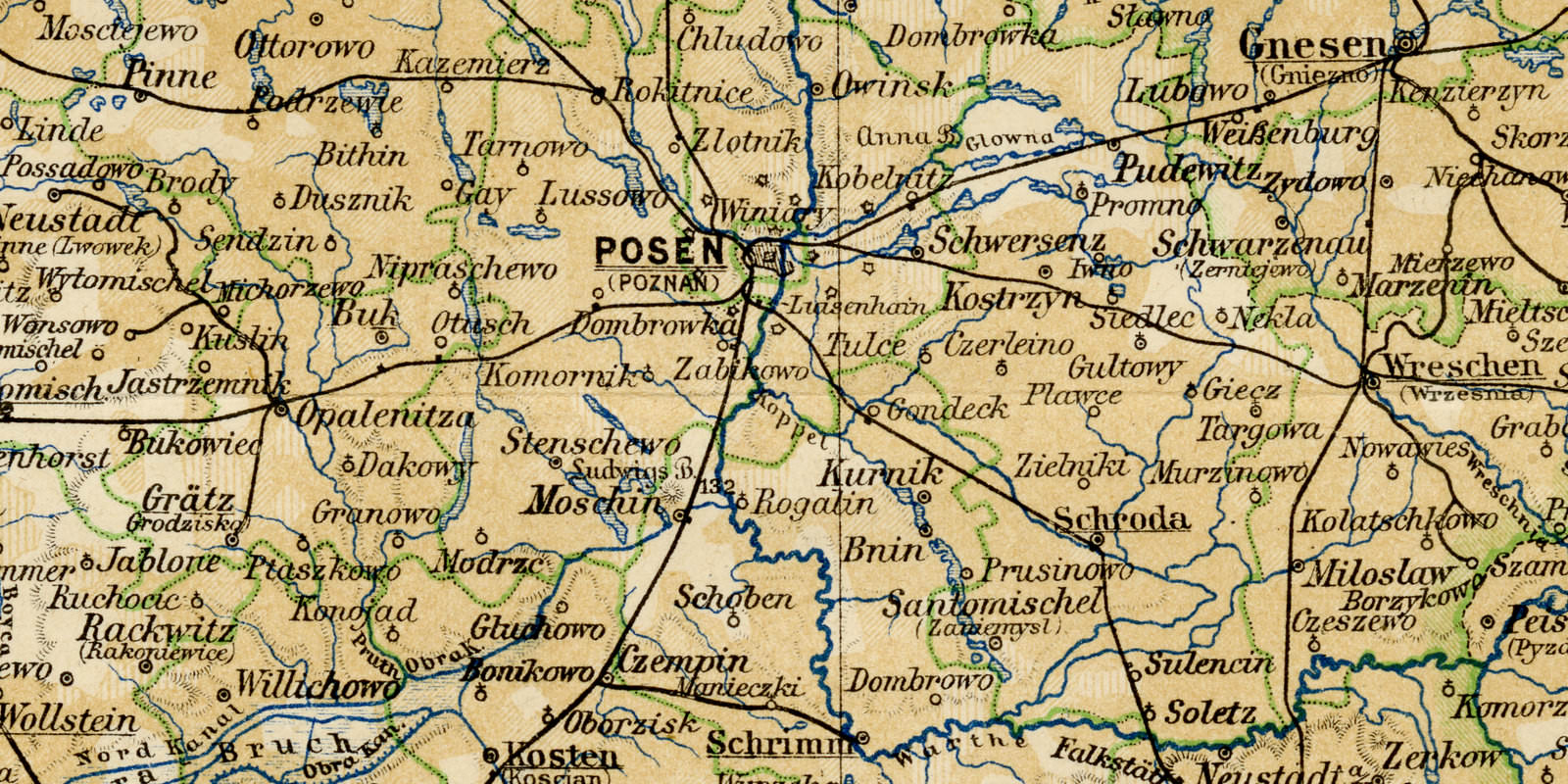 Posen ca 1899 historische Karte Lithographie