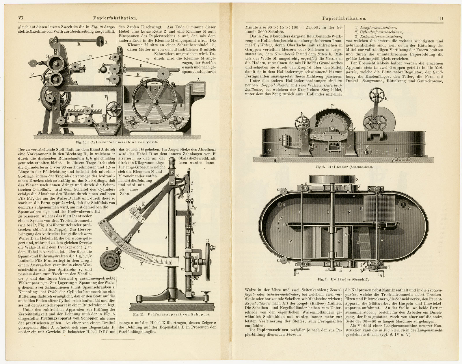 Papierfabrikation III - VI ca 1896 historische Bildtafel Holzstich