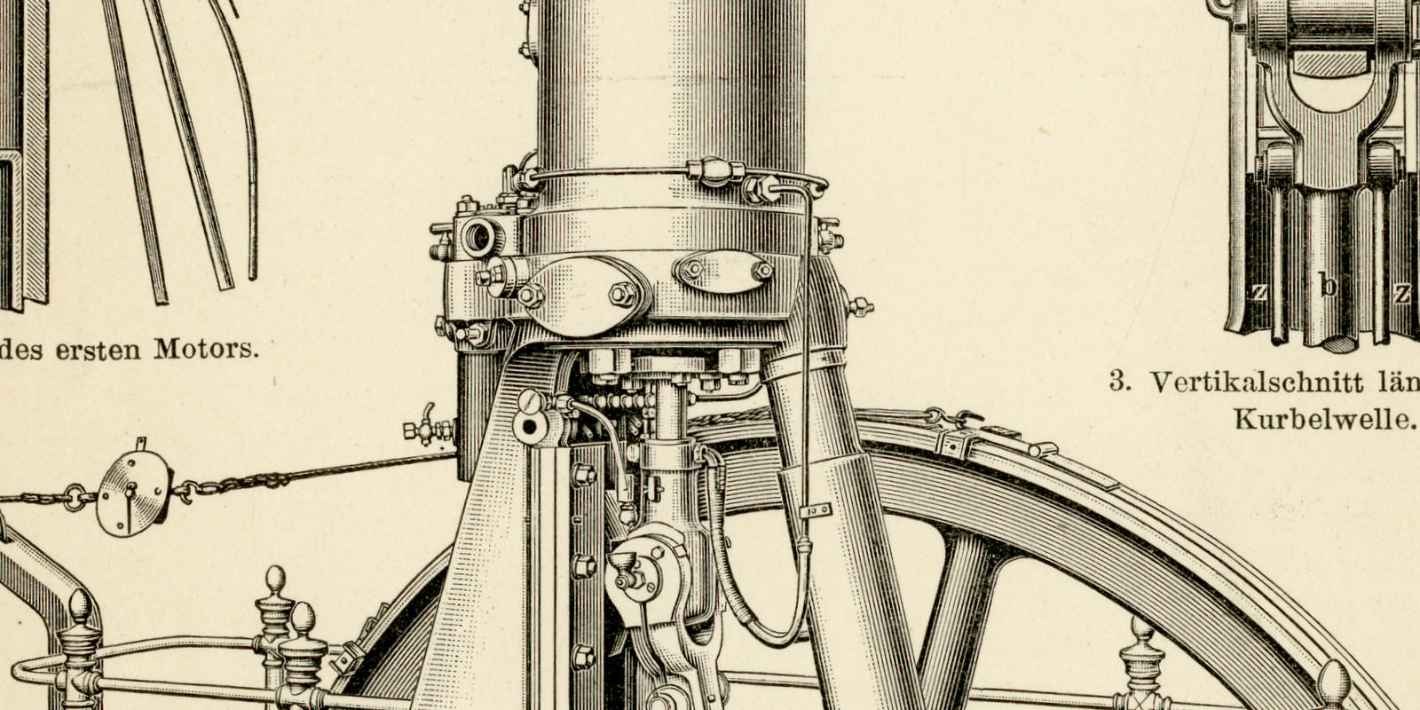 Diesels Wärmemotor ca 1898 historische Bildtafel Holzstich