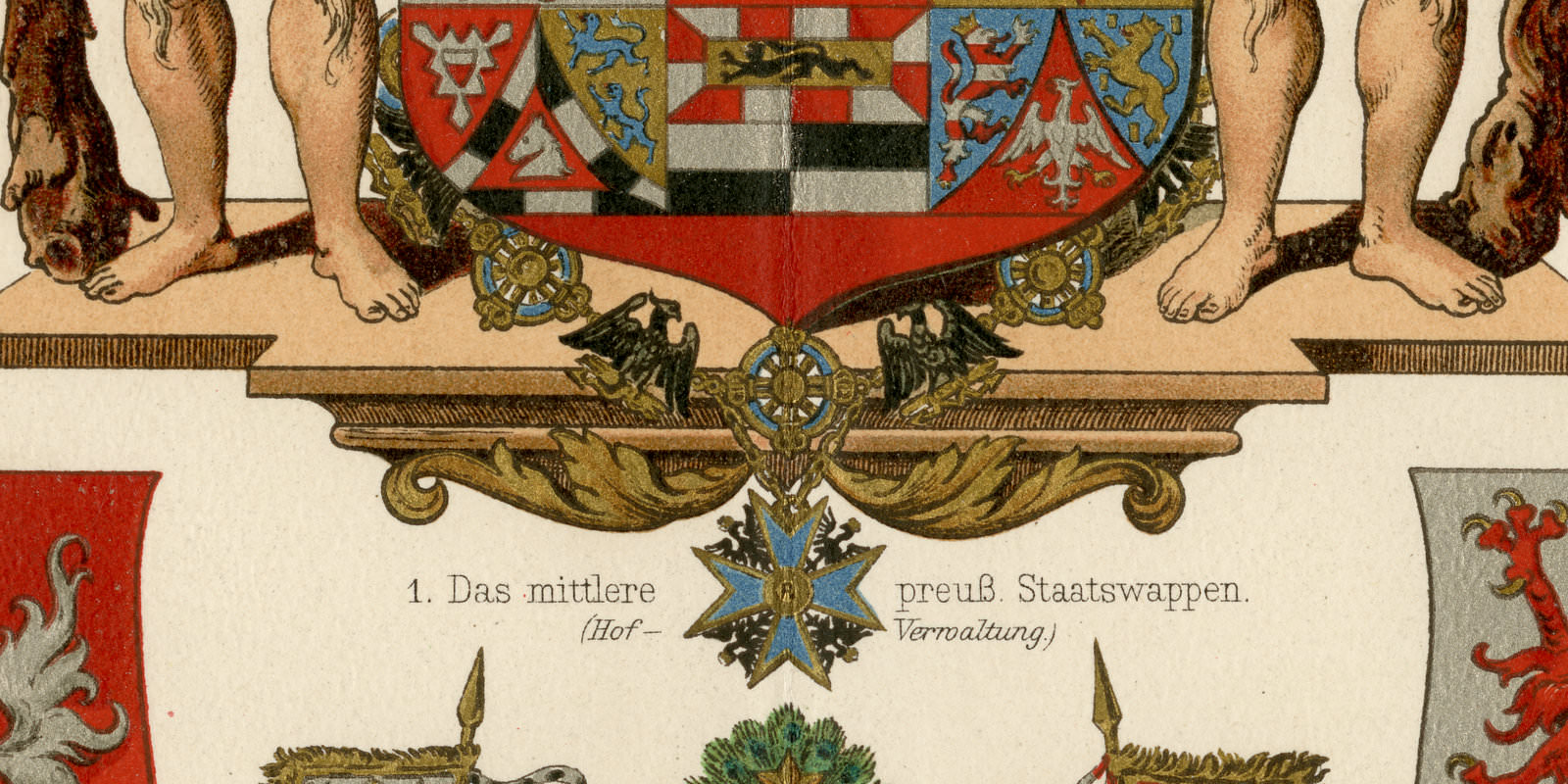 Preussische Provinzwappen ca 1896 historische Bildtafel Chromolithographie