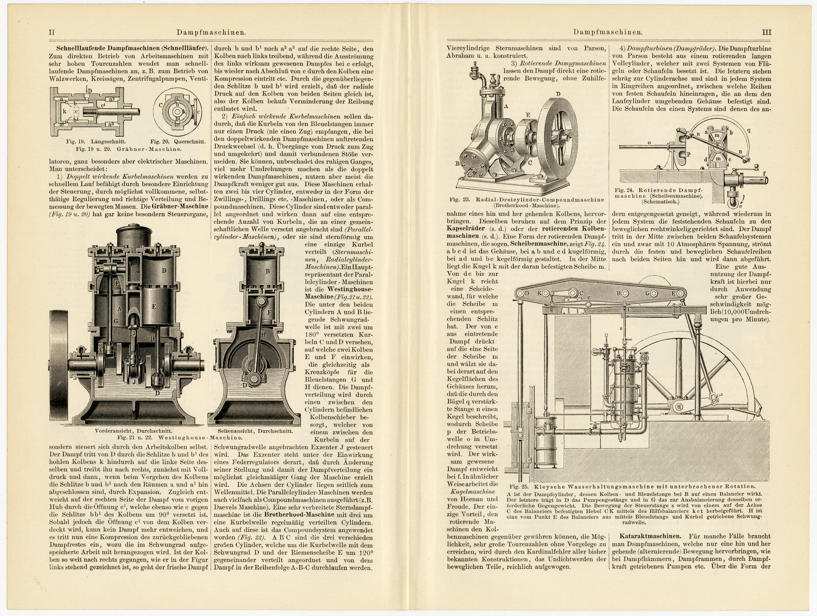Dampfmaschinen III ca 1894 historische Bildtafel Holzstich