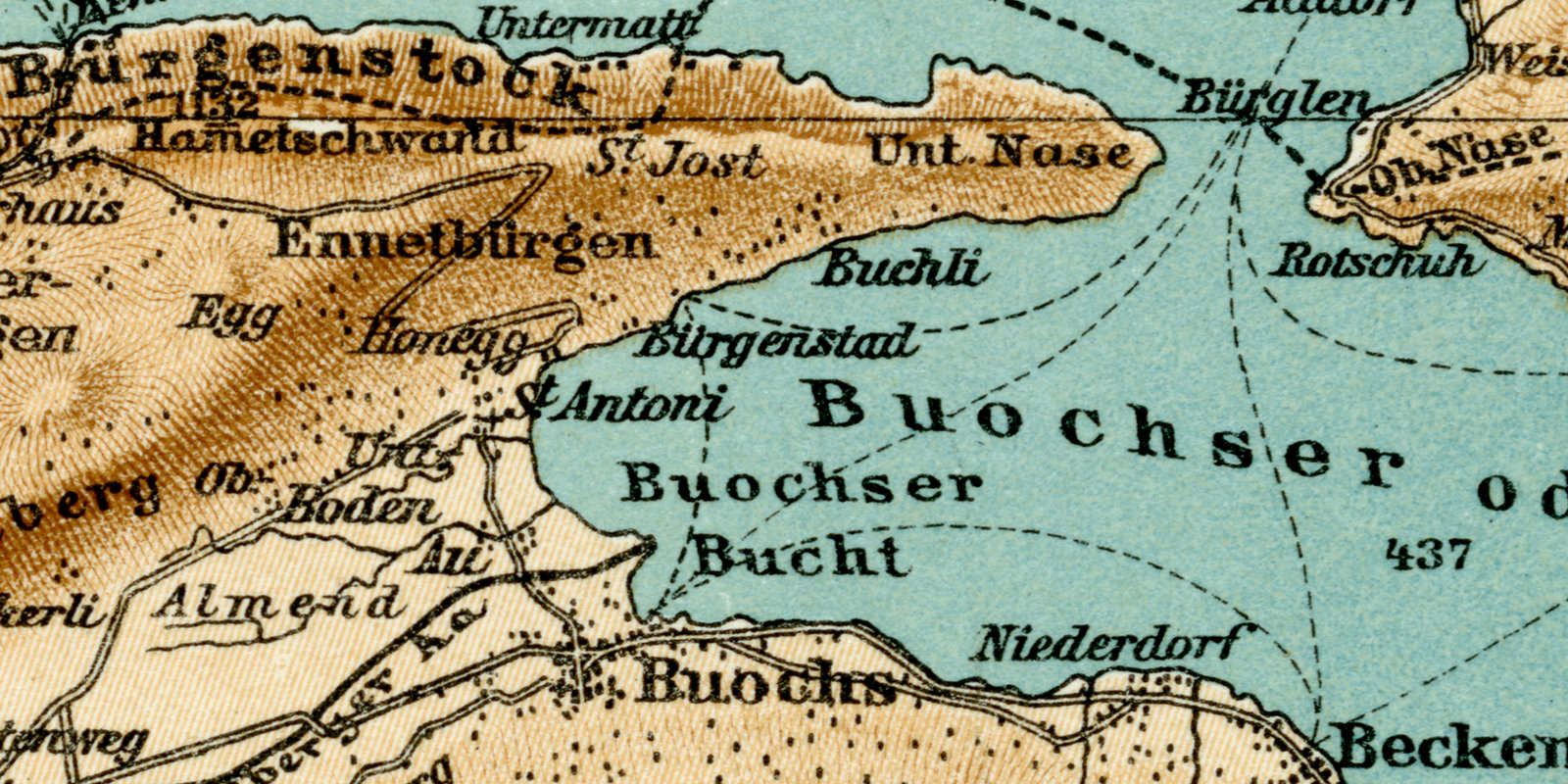 Vierwaldstätter See historische Landkarte Lithographie ca 1912