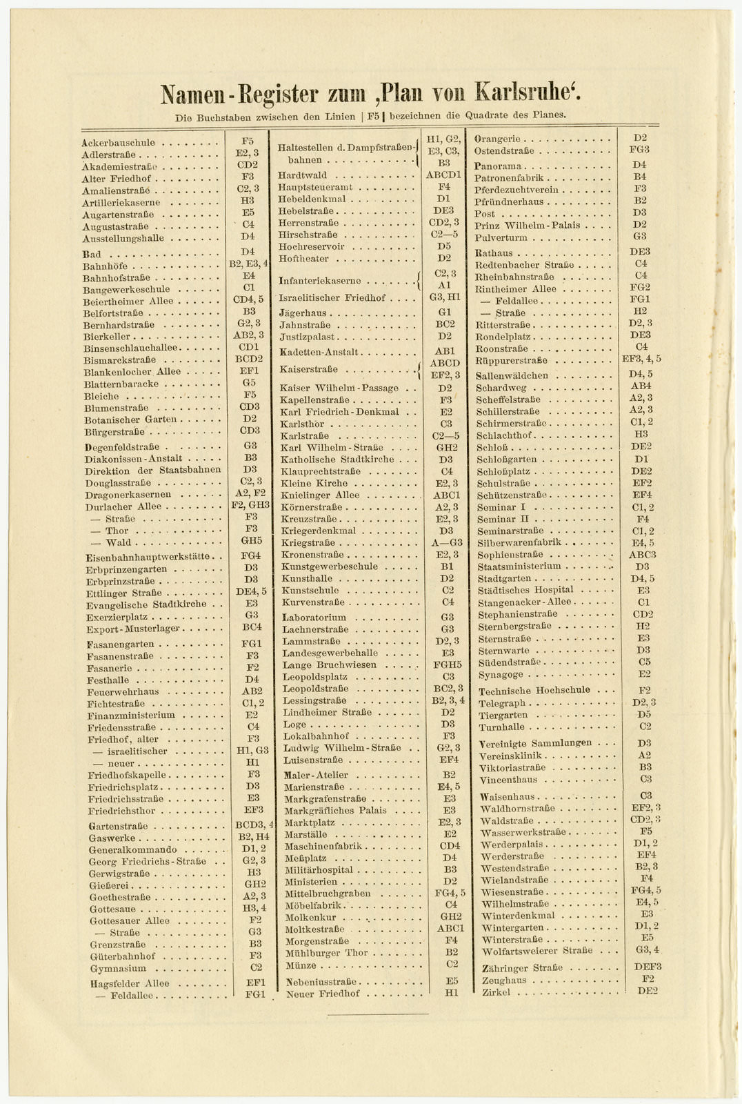 Karlsruhe ca 1895 historischer Stadtplan Lithographie