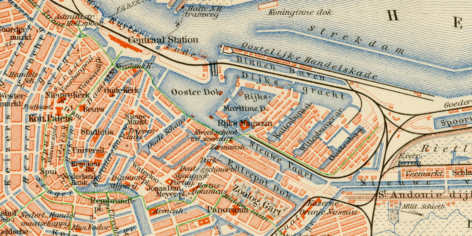 Amsterdam ca 1893 historischer Stadtplan Lithographie